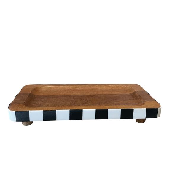 Black & White Checkered Enameled Mango Wood Serving Tray 12x6 Made In India NEW - Picture 15 of 16